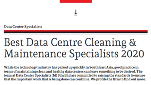 2020 SEASIA BUSINESS AWARDS WINNER FOR BEST DATA CENTER CLEANING & MAINTENANCE SPECIALISTS.
